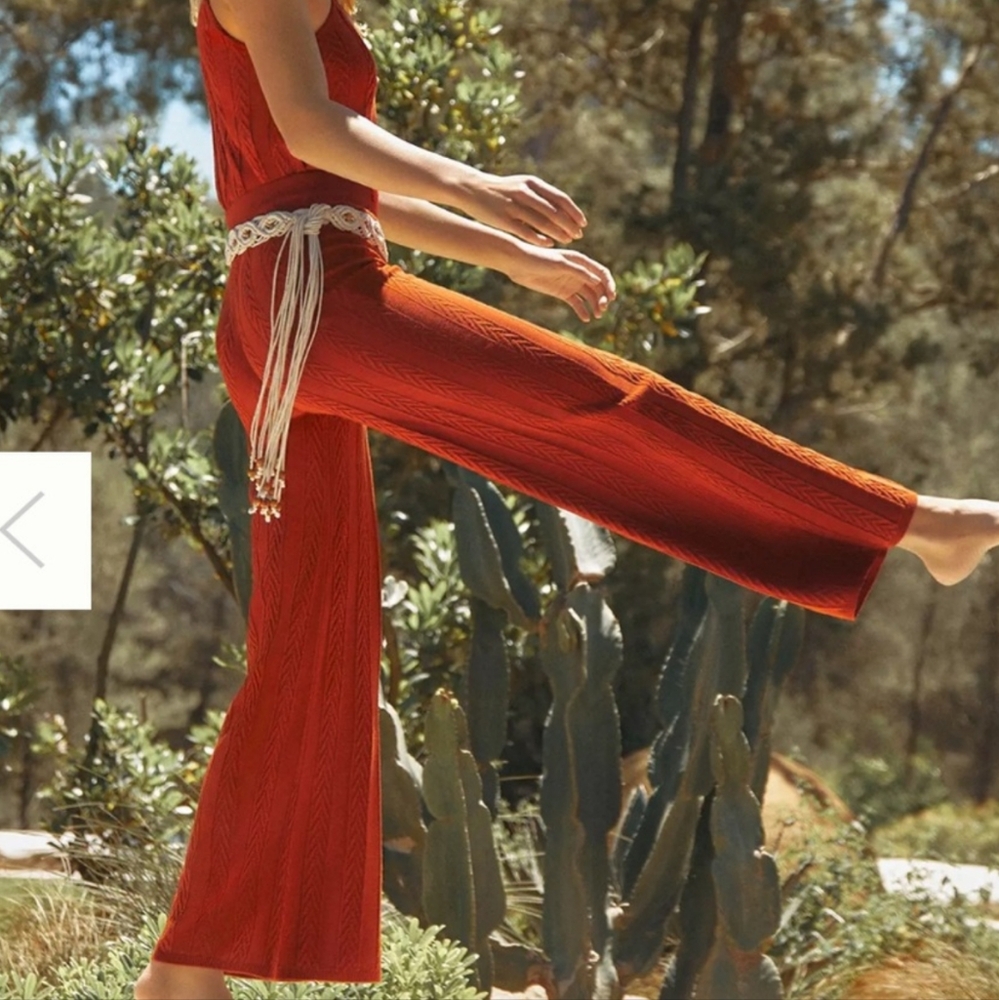 Anthropologie Orange Wide Leg Cable Knit Pants - Picture 3 of 3